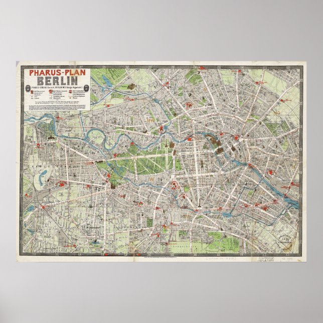 Poster Vintage Map of Berlin Germany (Devant)