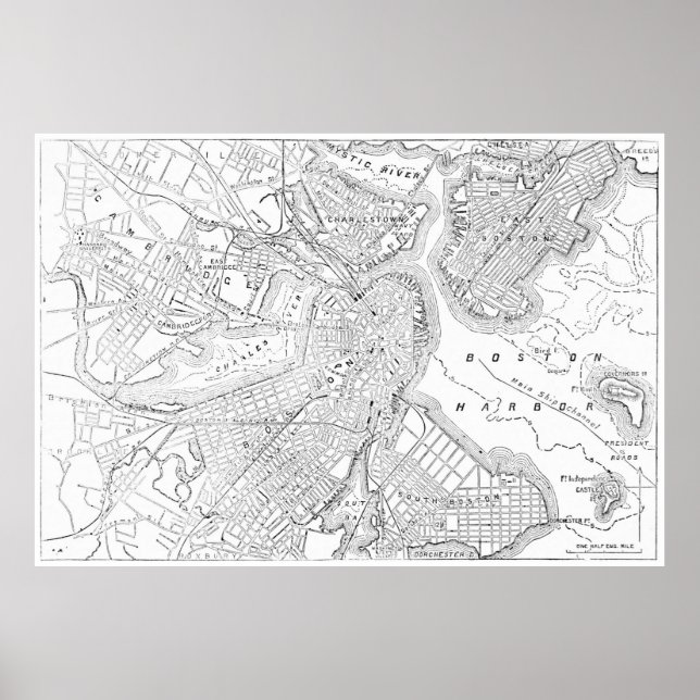 Poster Vintage Map of Boston (Devant)