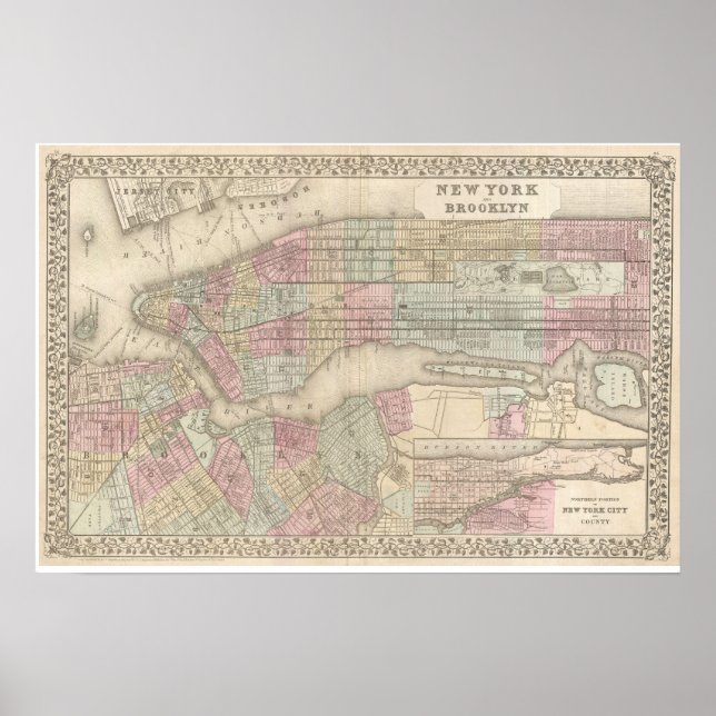 Poster Vintage Map of Brooklyn (Devant)