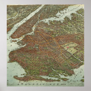 Poster Vintage Map of Brooklyn