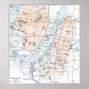 Poster Vintage Map of Calcutta