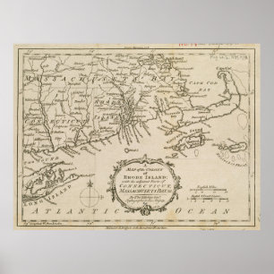 Poster Vintage Map of Cape Cod & Rhode Island (1778)