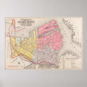 Poster Vintage Map of Charlestown Massachusetts (1901)