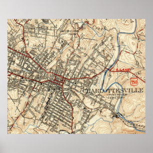 Poster Vintage Map of Charlottesville Virginia (1949)