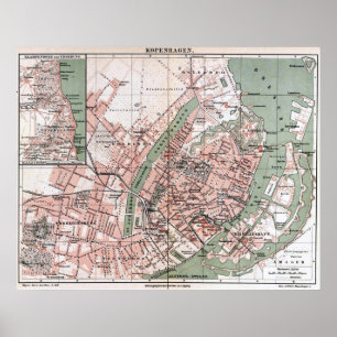 Poster Vintage Map of Copenhagen Denmark (1888)