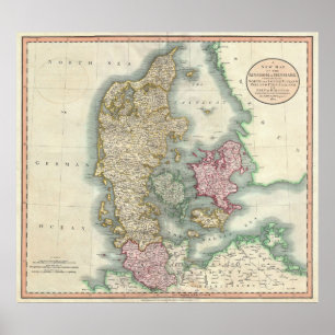 Poster Vintage Map of Denmark
