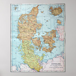 Poster Vintage map of Denmark