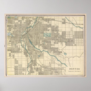 Poster Vintage Map of Denver Colorado (1901)