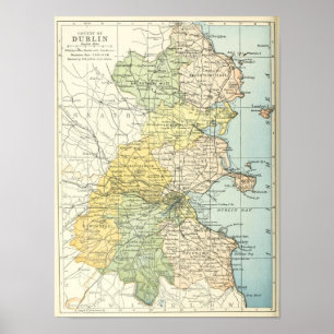 Poster Vintage Map of Dublin and Surrounding Areas (1900)