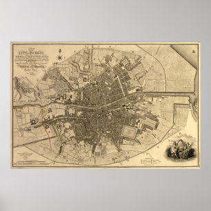 Poster Vintage Map of Dublin Ireland