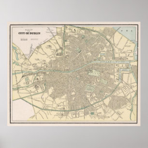 Poster Vintage Map of Dublin Ireland (1901)