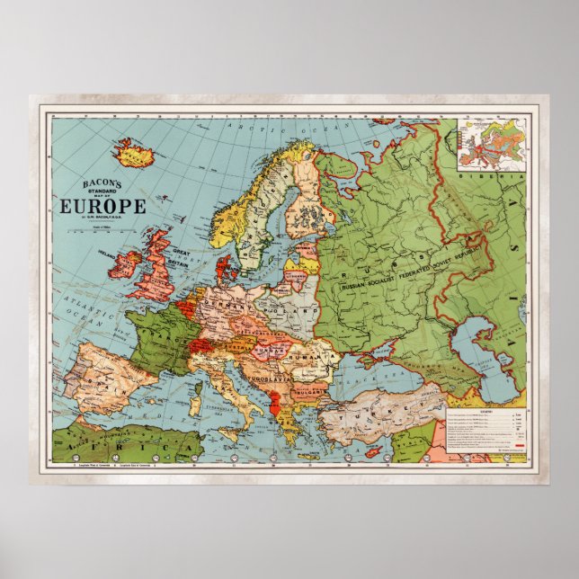 Poster Vintage Map of Europe (Devant)