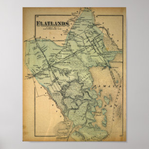 Poster Vintage Map Of Flatland, Long Island, 1873