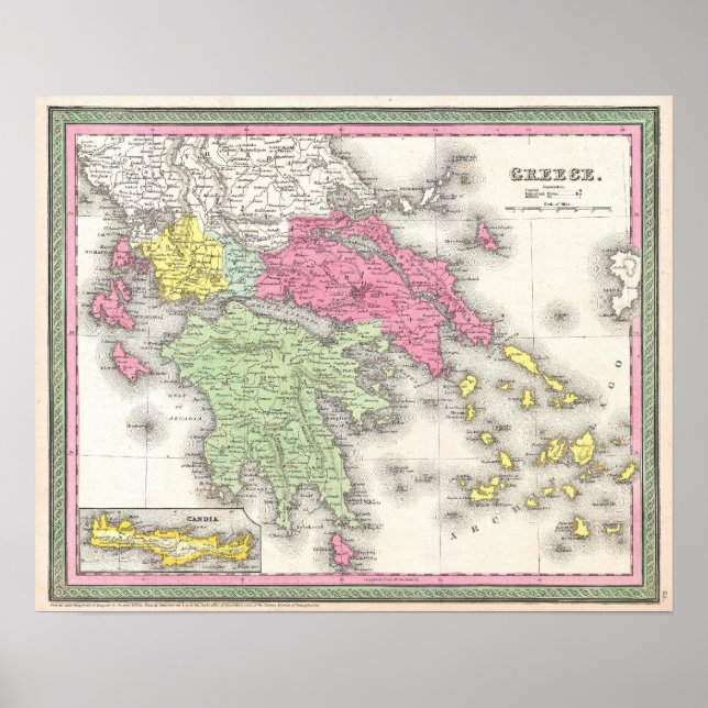 Poster Vintage Map of Greece (Devant)