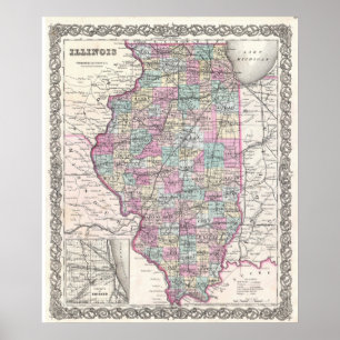 Poster Vintage Map of Illinois