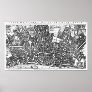 Poster Vintage Map of London England (1677)