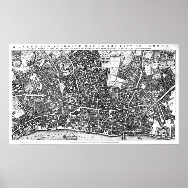 Poster Vintage Map of London England (1677) (Devant)