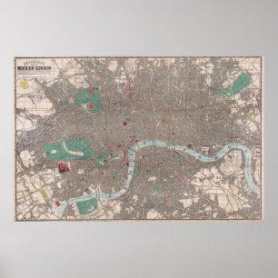 Poster Vintage Map of London England (1862)