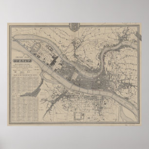Poster Vintage Map of Lyon France (1854)