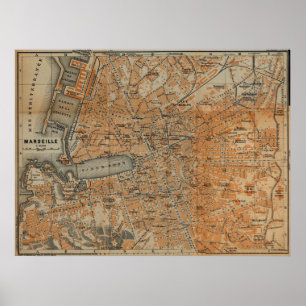 Poster Vintage Map of Marseille France (1914)