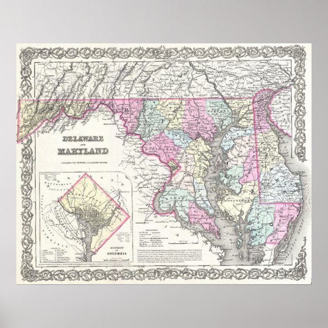 Poster Vintage Map of Maryland (Devant)