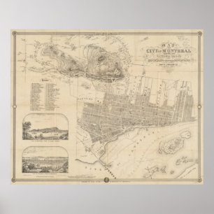 Poster Vintage Map of Montreal (1859)
