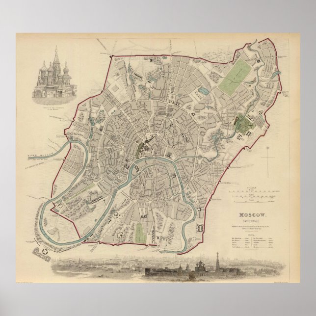 Poster Vintage Map of Moscow (Devant)