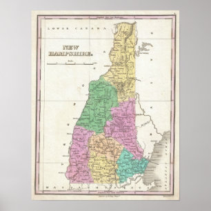 Poster Vintage Map of New Hampshire (1827)