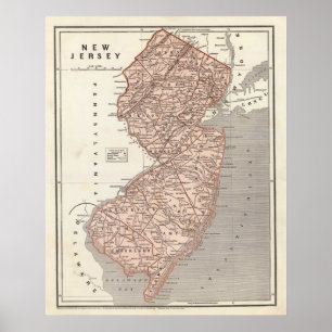 Poster Vintage Map of New Jersey