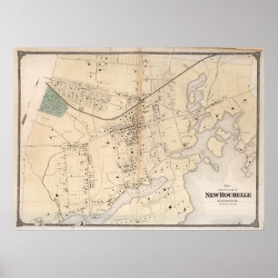 Poster Vintage Map of New Rochelle NY (1867)