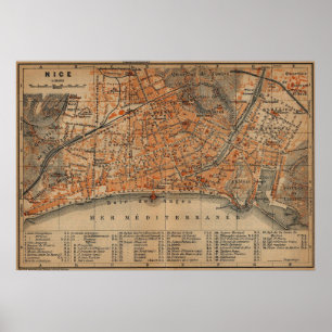 Poster Vintage Map of Nice