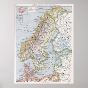 Poster Vintage Map of Norway and Sweden (1900)