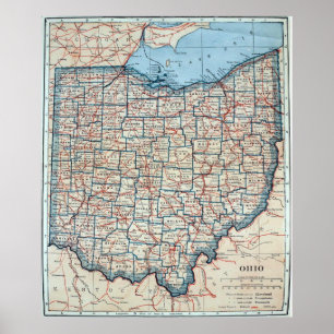 Poster Vintage map of Ohio