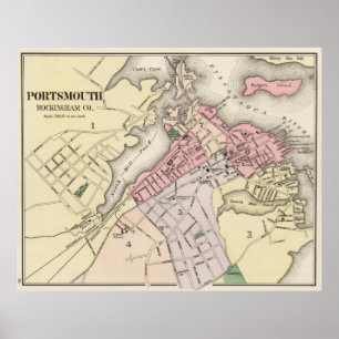 Poster Vintage Map of Portsmouth NH (1877)