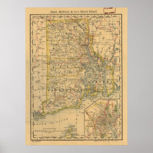 Poster Vintage Map of Rhode Island