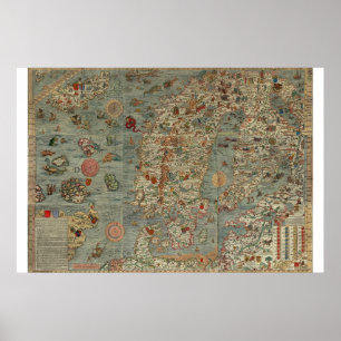 Poster Vintage map of Scandinavia