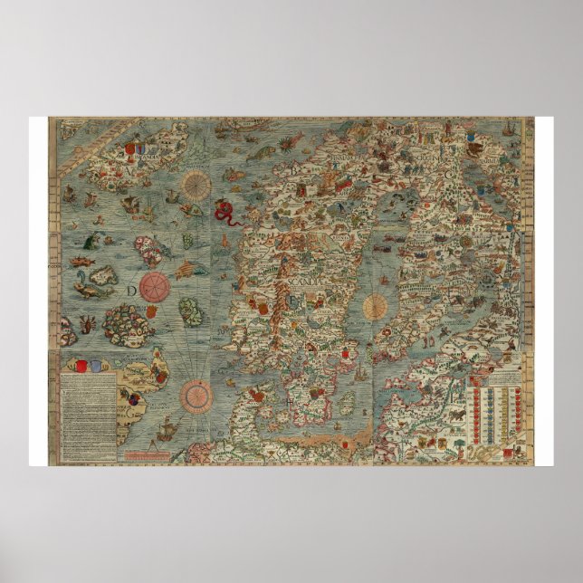 Poster Vintage map of Scandinavia (Devant)