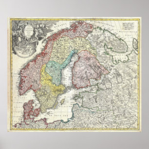 Poster Vintage Map of Scandinavia