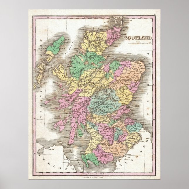Poster Vintage Map of Scotland (Devant)