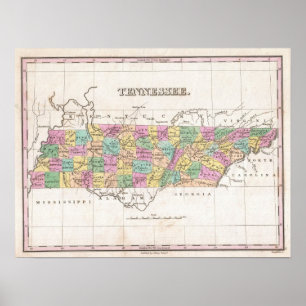 Poster Vintage Map of Tennessee