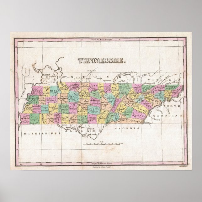 Poster Vintage Map of Tennessee (Devant)