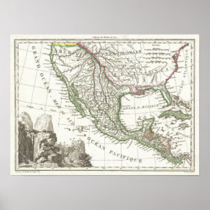 Poster Vintage Map of Texas and Mexico Territories (1810)