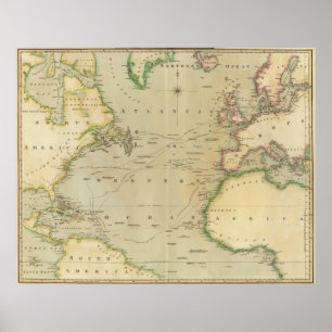 Poster Vintage Map of The Atlantic Ocean (1817)