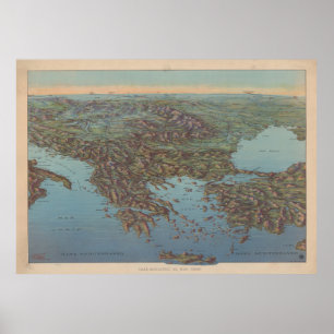 Poster Vintage Map of the Balkans and Mediterranean 1916