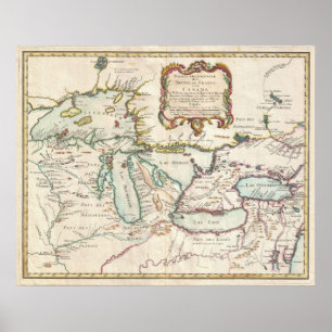 Poster Vintage Map of The Great Lakes