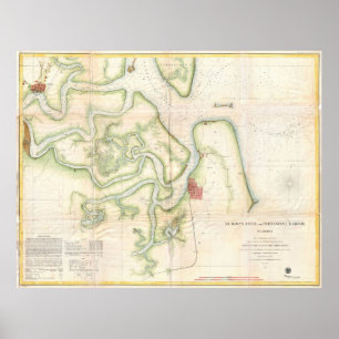 Poster Vintage Map of The St Marys River - FL/GA (1857)