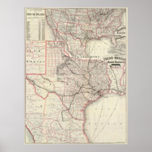 Poster Vintage Map of The Texas Railroad System (1885)