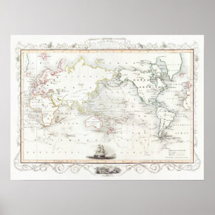 Poster Vintage Map, The Voyages Of Captain James Cook