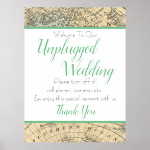 Poster Vintage Map Unplugged Wedding Sign (Extra Large)