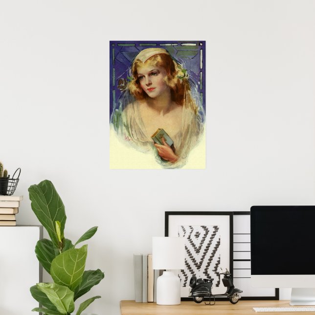 Poster Vintage mariée tenant une Bible, Mariage religieux (Bureau à domicile)